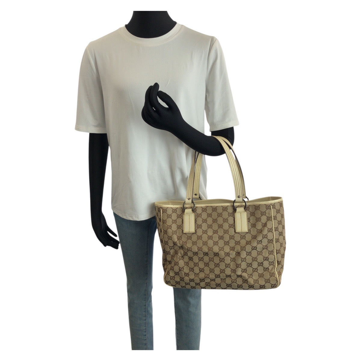 24475
GUCCI グッチ ベージュ ガンメタ金具 GGキャンバス / レザー 143017 トートバッグ ハンドバッグ レディース AB24
