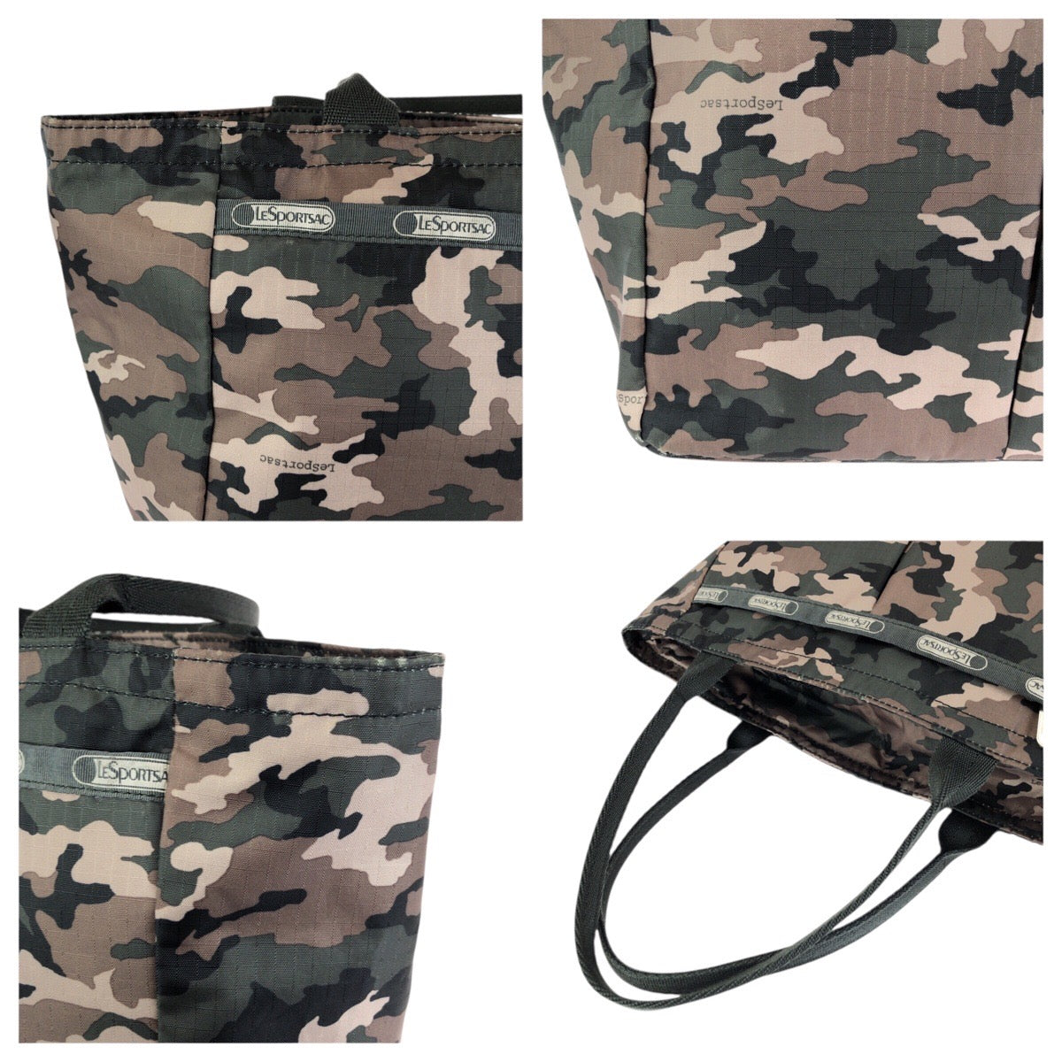 24478
LeSportsac レスポートサック エブリガール 迷彩 カモフラ グリーン シルバー金具 ナイロン トートバッグ ハンドバッグ レディース ABP12
