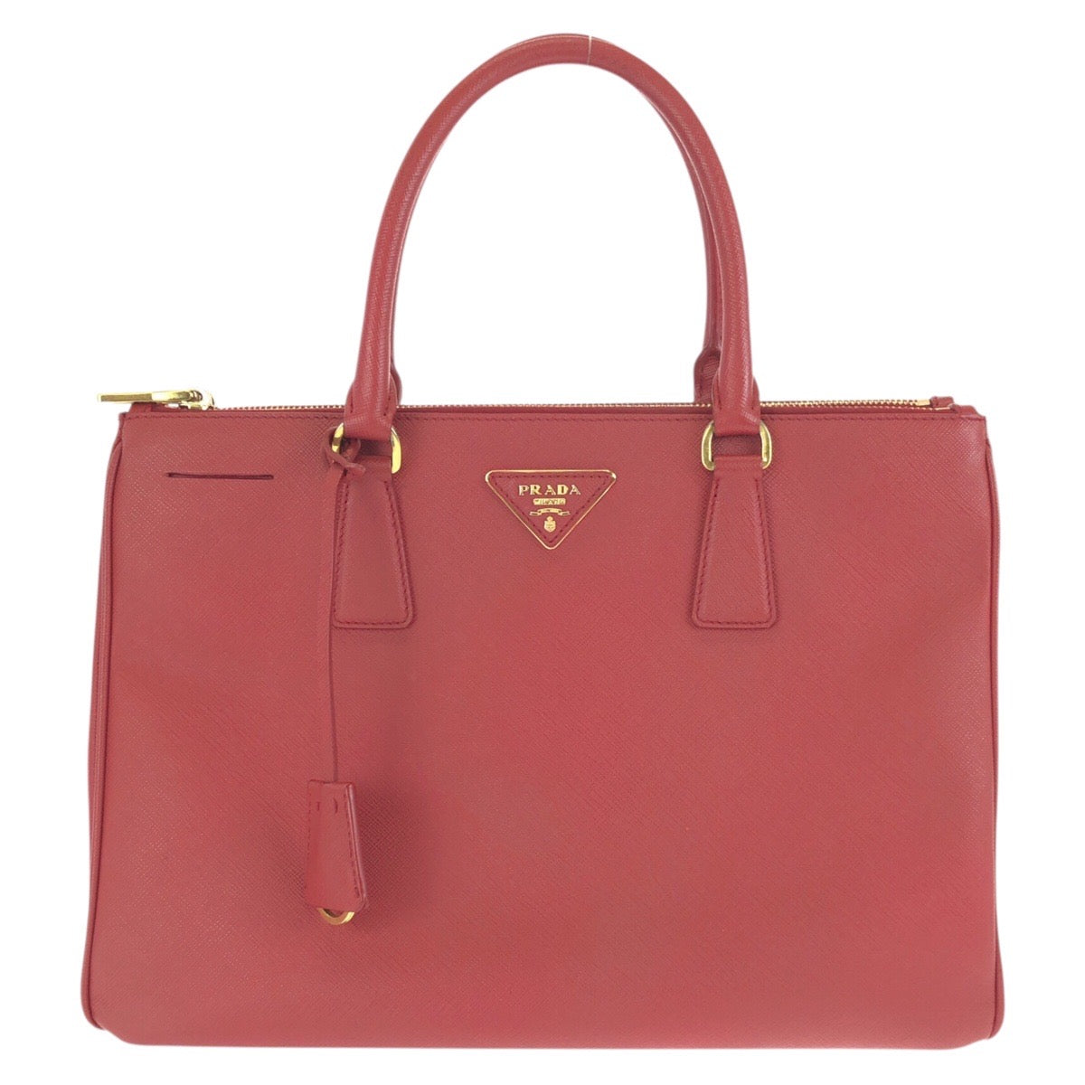 24487
PRADA プラダ サフィアーノ 三角ロゴプレート レッド ゴールド金具 レザー トートバッグ ハンドバッグ レディース ABP56