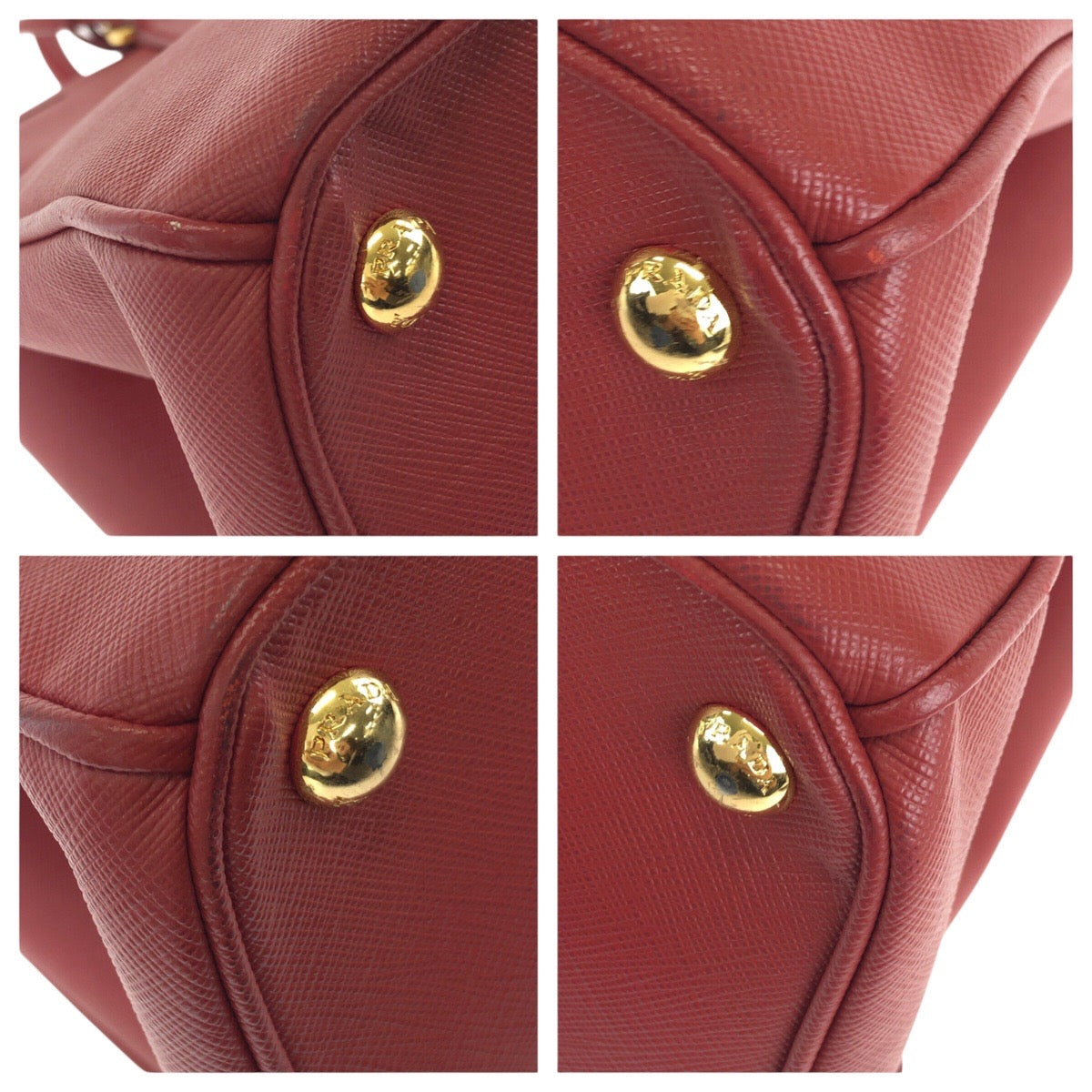 24487
PRADA プラダ サフィアーノ 三角ロゴプレート レッド ゴールド金具 レザー トートバッグ ハンドバッグ レディース ABP56