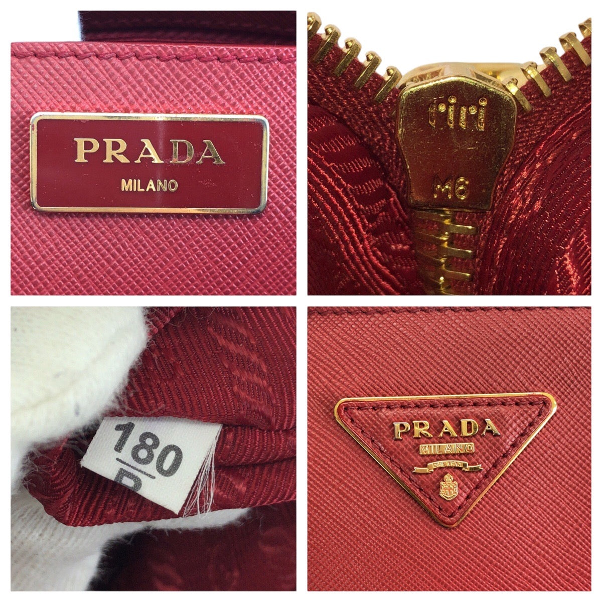 24487
PRADA プラダ サフィアーノ 三角ロゴプレート レッド ゴールド金具 レザー トートバッグ ハンドバッグ レディース ABP56