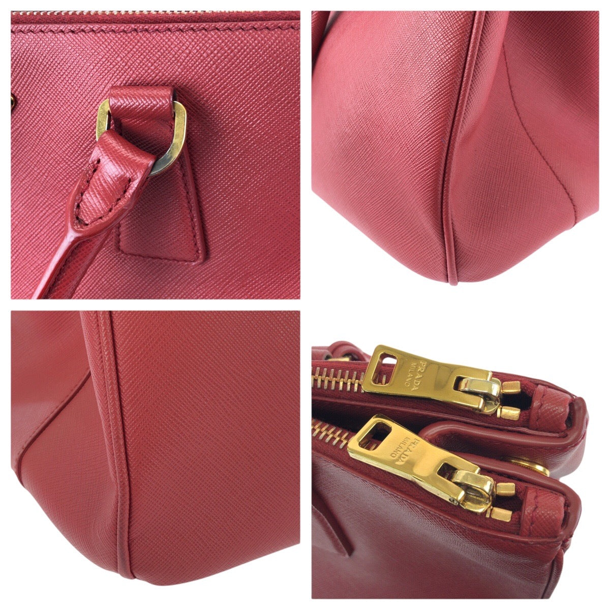 24487
PRADA プラダ サフィアーノ 三角ロゴプレート レッド ゴールド金具 レザー トートバッグ ハンドバッグ レディース ABP56