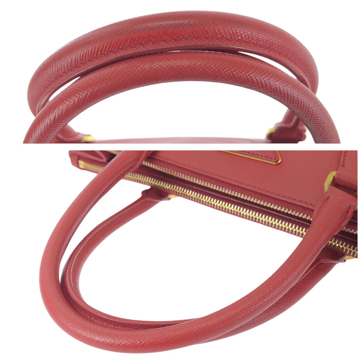 24487
PRADA プラダ サフィアーノ 三角ロゴプレート レッド ゴールド金具 レザー トートバッグ ハンドバッグ レディース ABP56