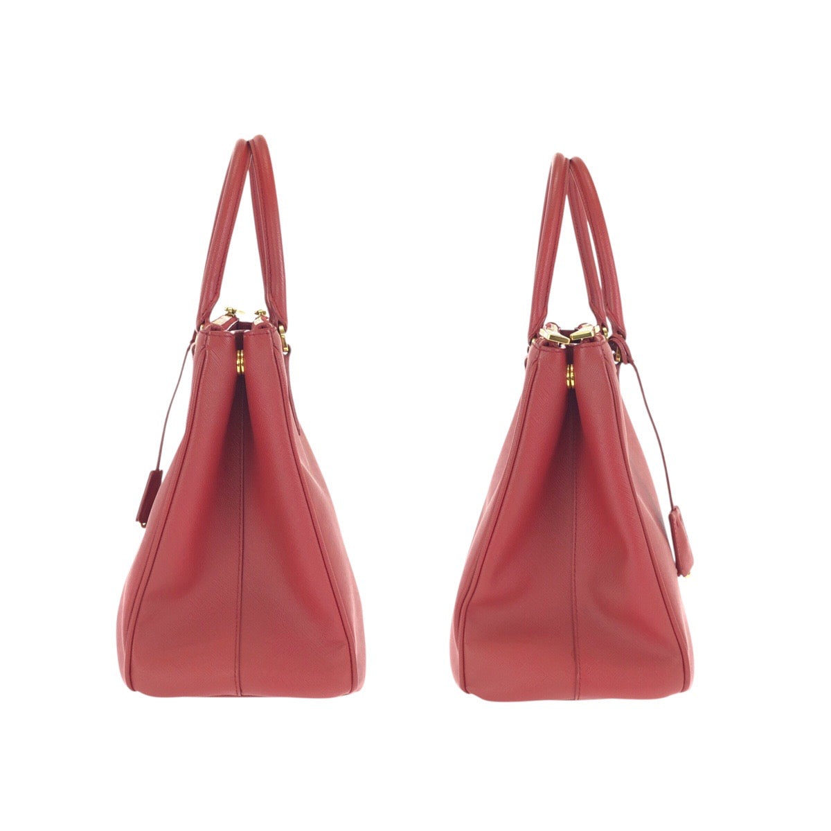 24487
PRADA プラダ サフィアーノ 三角ロゴプレート レッド ゴールド金具 レザー トートバッグ ハンドバッグ レディース ABP56