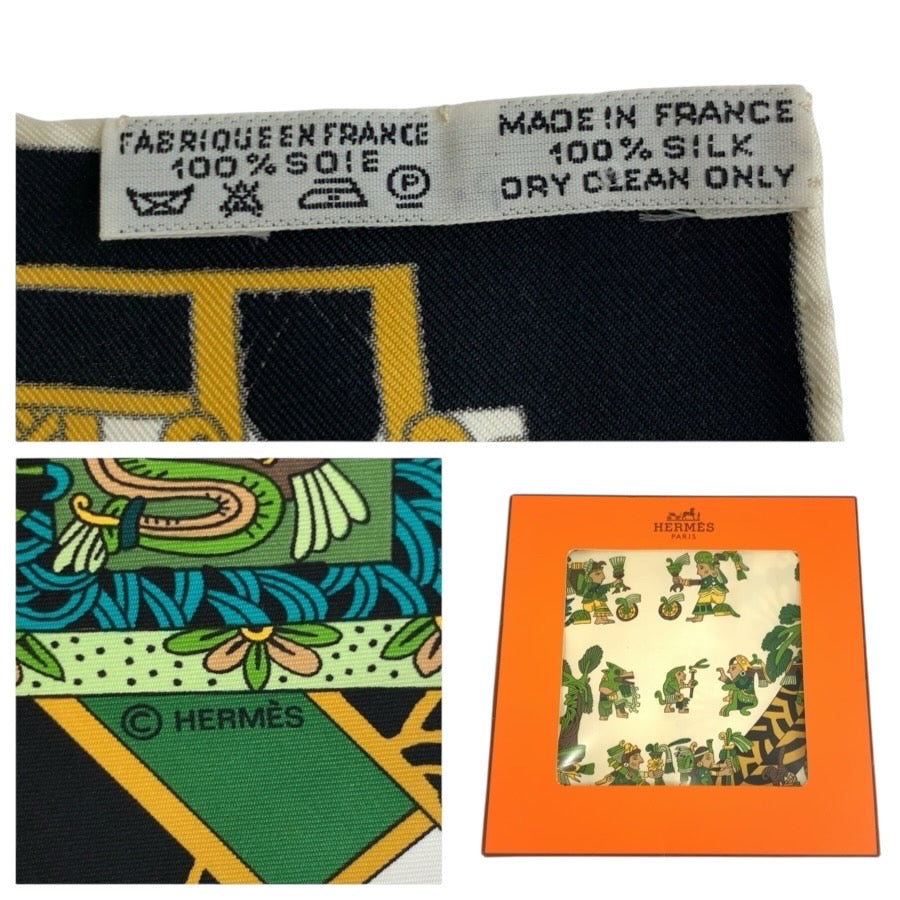 24489
HERMES エルメス Astres et Soleils カレ90 グリーン マルチカラー シルク スカーフ レディース AB26