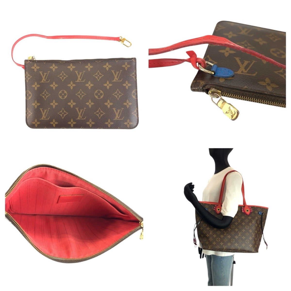 24492
LOUIS VUITTON ルイヴィトン モノグラム トーテム ネヴァーフルMM ブラウン レッド ゴールド金具 PVC / レザー M41663 トートバッグ ショルダーバッグ レディース ABP170