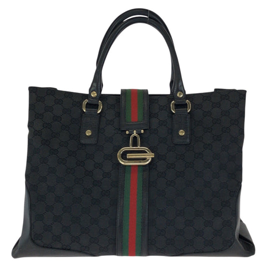 24500
GUCCI グッチ シェリーライン ブラック 黒 ゴールド金具 GGキャンバス / レザー 130994 トートバッグ ハンドバッグ レディース AB35