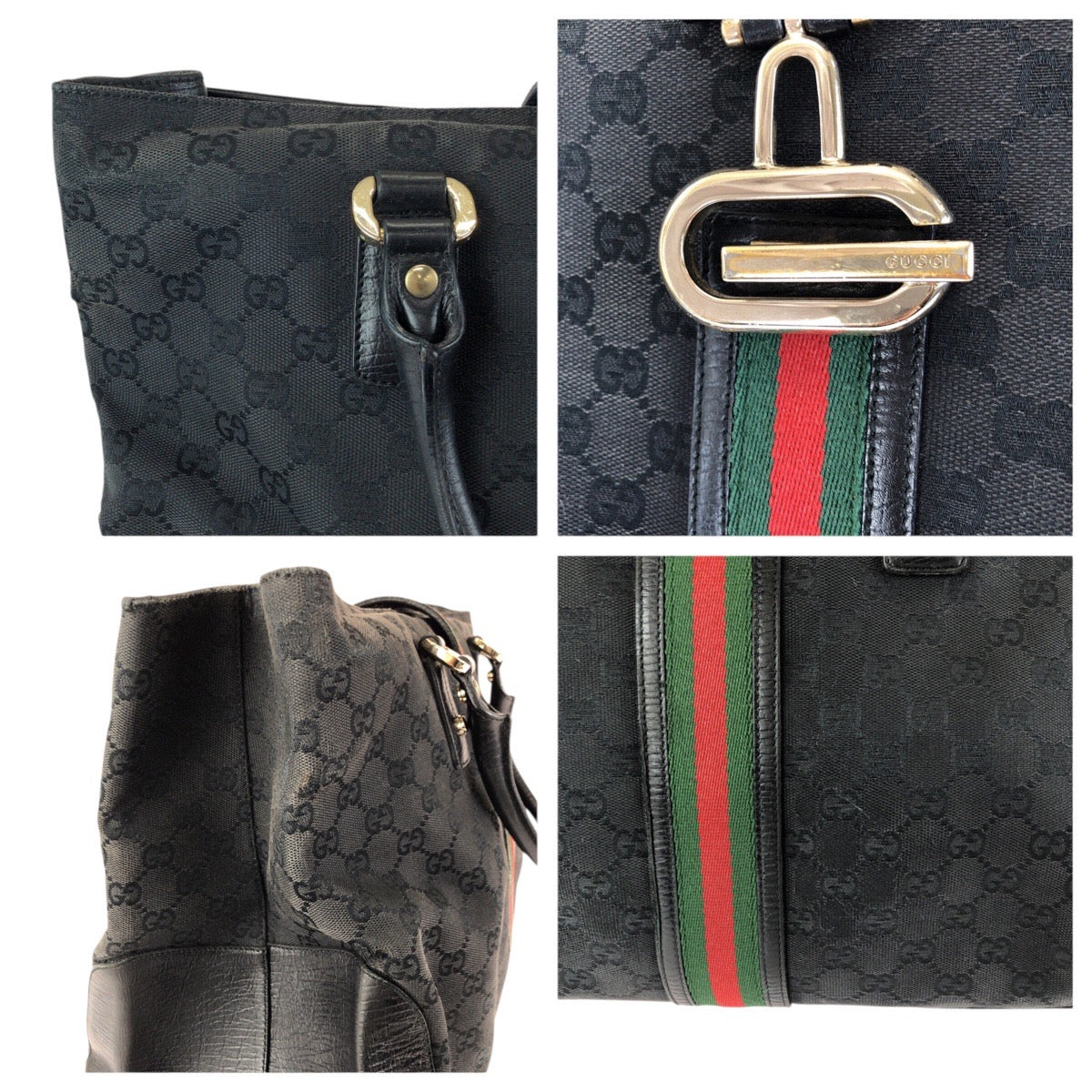 24500
GUCCI グッチ シェリーライン ブラック 黒 ゴールド金具 GGキャンバス / レザー 130994 トートバッグ ハンドバッグ レディース AB35