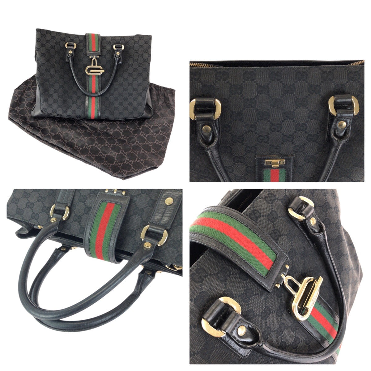 24500
GUCCI グッチ シェリーライン ブラック 黒 ゴールド金具 GGキャンバス / レザー 130994 トートバッグ ハンドバッグ レディース AB35