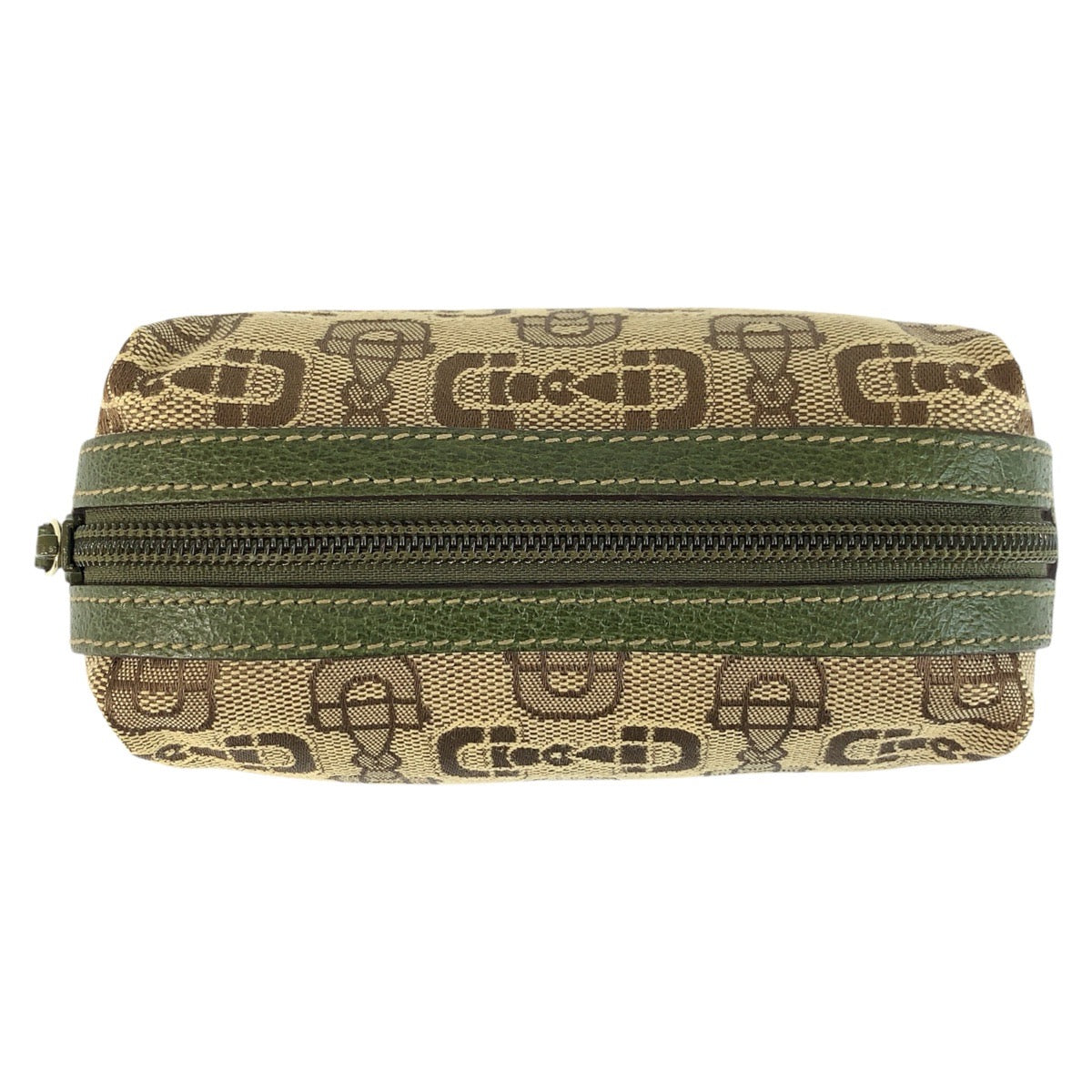 24501
GUCCI グッチ ホースビット ベージュ グリーン キャンバス 29596 ポーチ 化粧ポーチ レディース A20