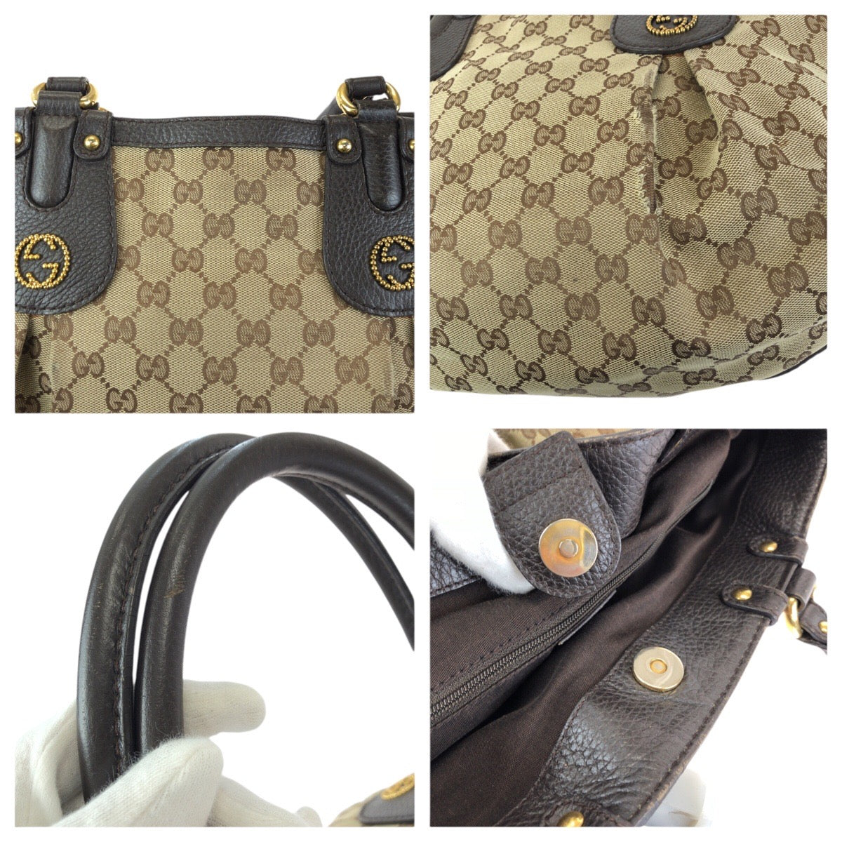 24503
GUCCI グッチ スカーレット ベージュ ダークブラウン ゴールド金具 GGキャンバス / レザー 353689 トートバッグ ショルダーバッグ レディース AB26