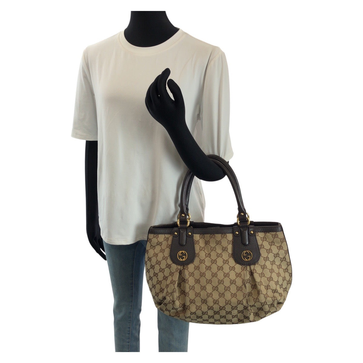 24503
GUCCI グッチ スカーレット ベージュ ダークブラウン ゴールド金具 GGキャンバス / レザー 353689 トートバッグ ショルダーバッグ レディース AB26