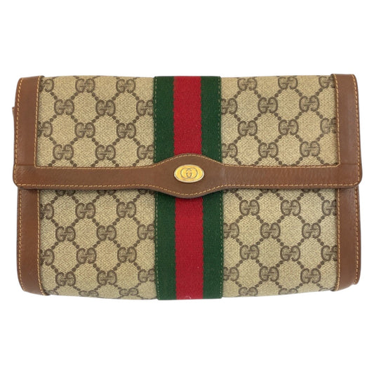 24507
GUCCI グッチ ヴィンテージ シェリーライン ベージュ ブラウン GGスプリームキャンバス / レザー 010 378 クラッチバッグ セカンドバッグ メンズ AB14