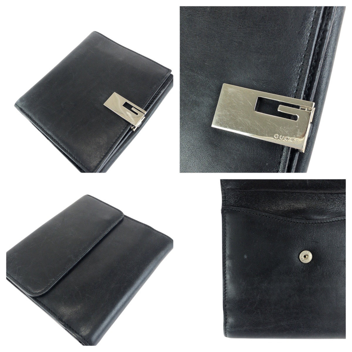 24515
GUCCI グッチ ブラック 黒 シルバー金具 レザー 035 2091 折財布 コンパクトウォレット メンズ ABP12