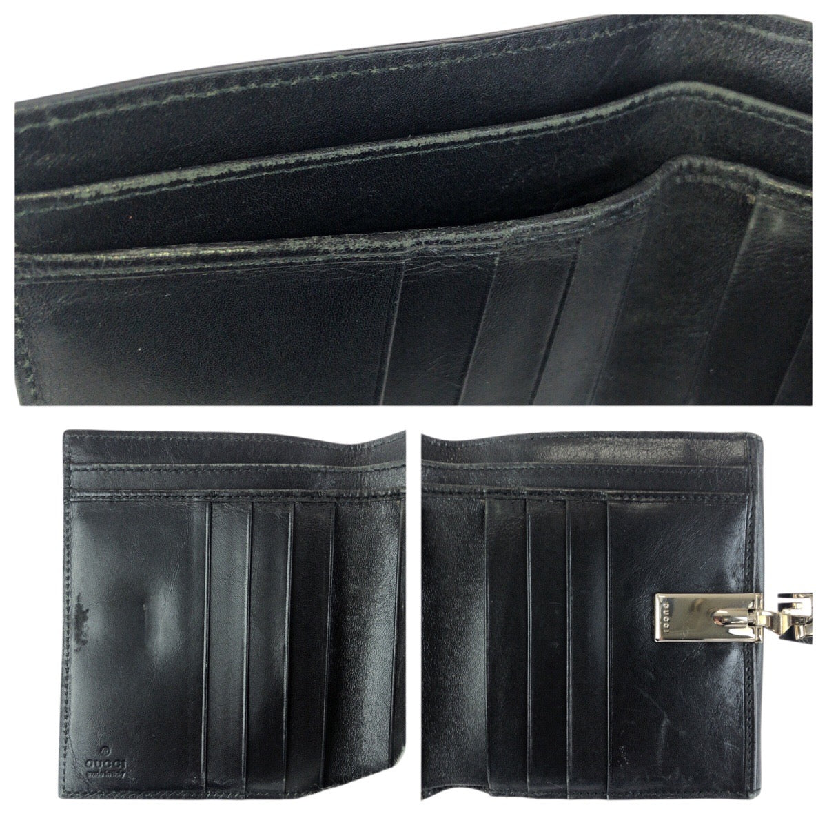24515
GUCCI グッチ ブラック 黒 シルバー金具 レザー 035 2091 折財布 コンパクトウォレット メンズ ABP12