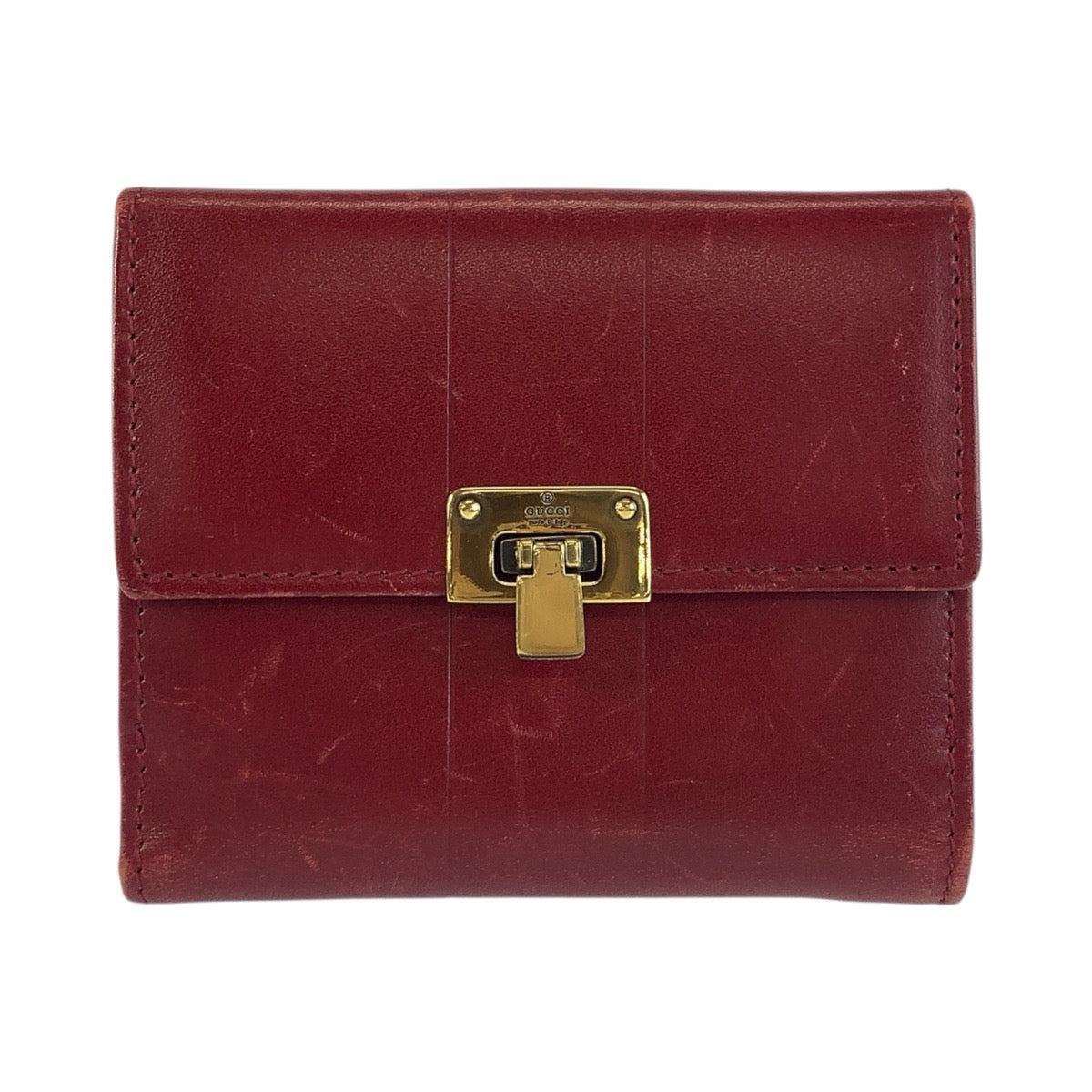 24517
GUCCI グッチ レッド ゴールド金具 レザー 92717 折財布 コンパクトウォレット レディース AB12