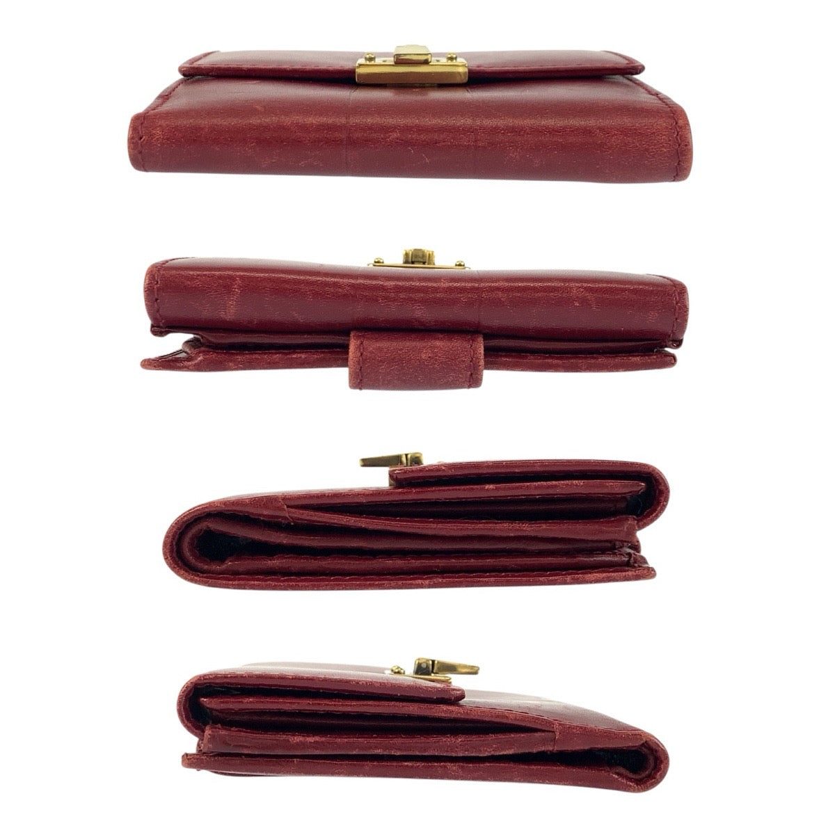 24517
GUCCI グッチ レッド ゴールド金具 レザー 92717 折財布 コンパクトウォレット レディース AB12