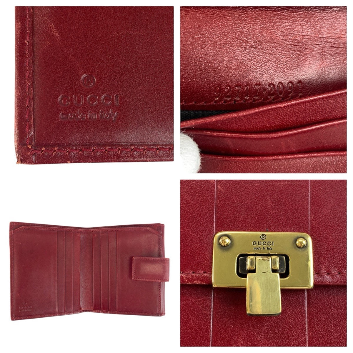 24517
GUCCI グッチ レッド ゴールド金具 レザー 92717 折財布 コンパクトウォレット レディース AB12