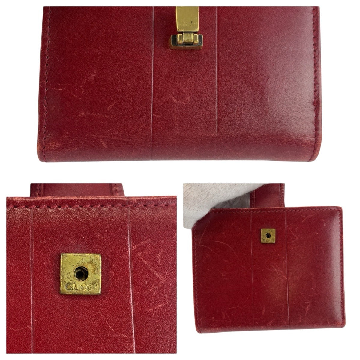 24517
GUCCI グッチ レッド ゴールド金具 レザー 92717 折財布 コンパクトウォレット レディース AB12