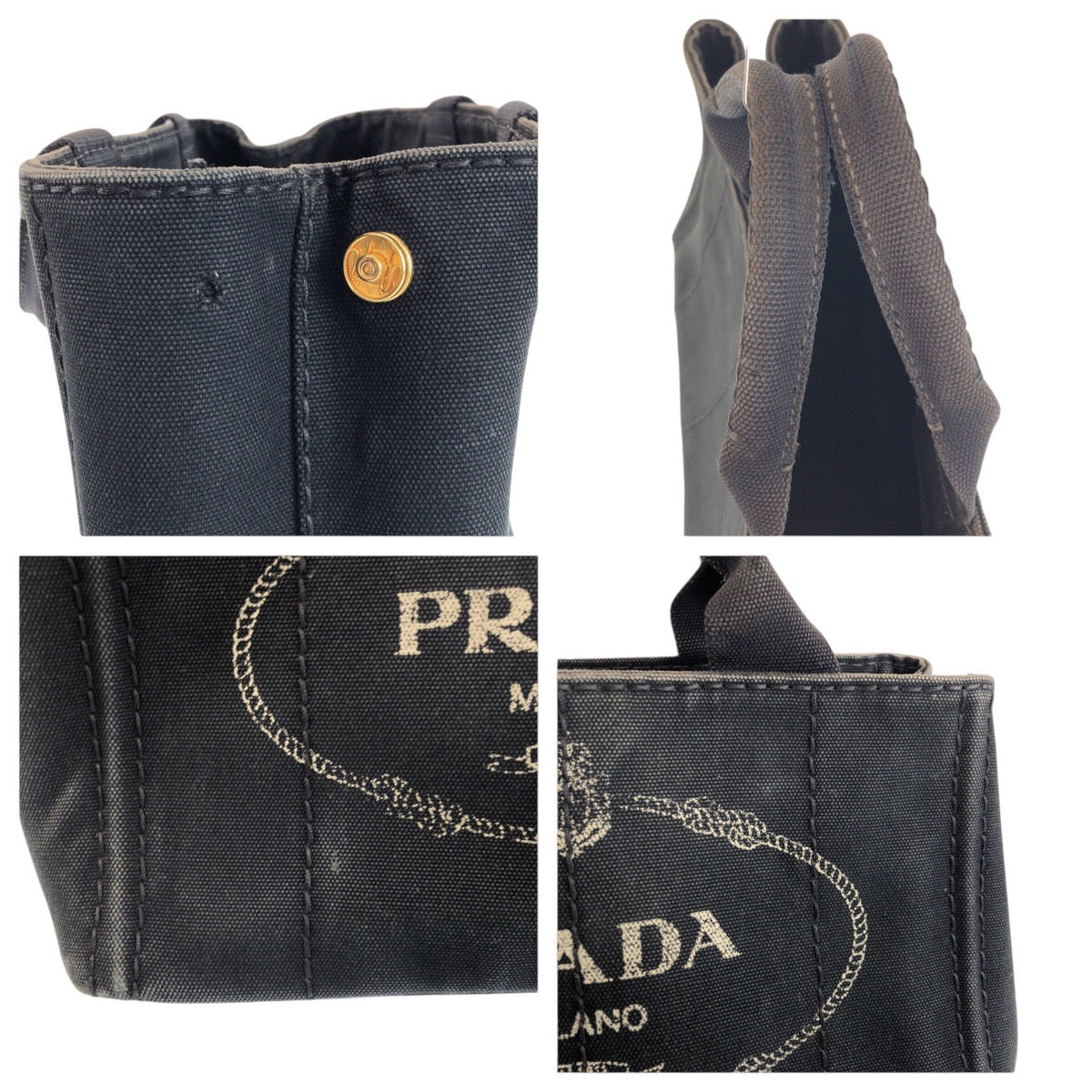 24520
PRADA プラダ カナパ 三角ロゴプレート ブラック 黒 キャンバス ハンドバッグ トートバッグ レディース B14