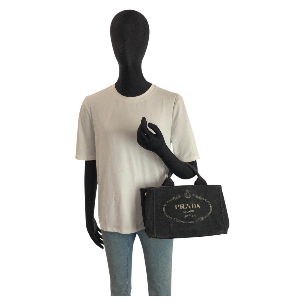 24520
PRADA プラダ カナパ 三角ロゴプレート ブラック 黒 キャンバス ハンドバッグ トートバッグ レディース B14