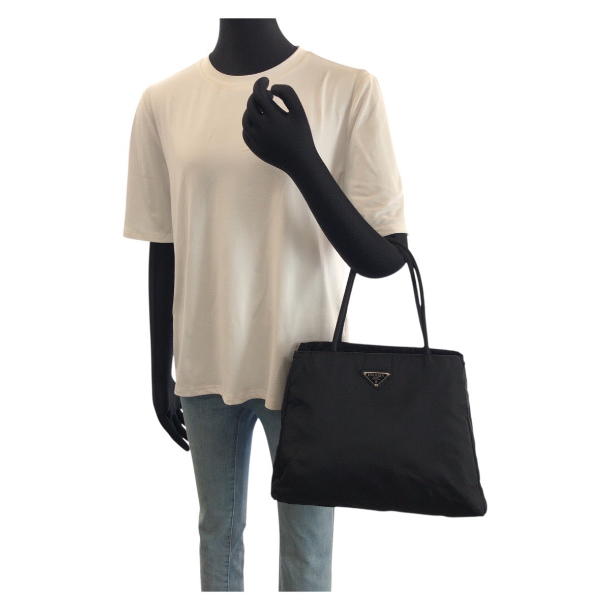 24524
PRADA プラダ テスート 三角ロゴプレート ブラック 黒 シルバー金具 ナイロン トートバッグ ショルダーバッグ レディース ABP32