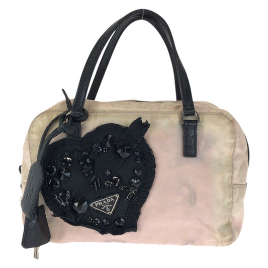 24526
PRADA プラダ テスート 三角ロゴプレート ビジュー ピンク ブラック シルバー金具 ナイロン ハンドバッグ レディース B12