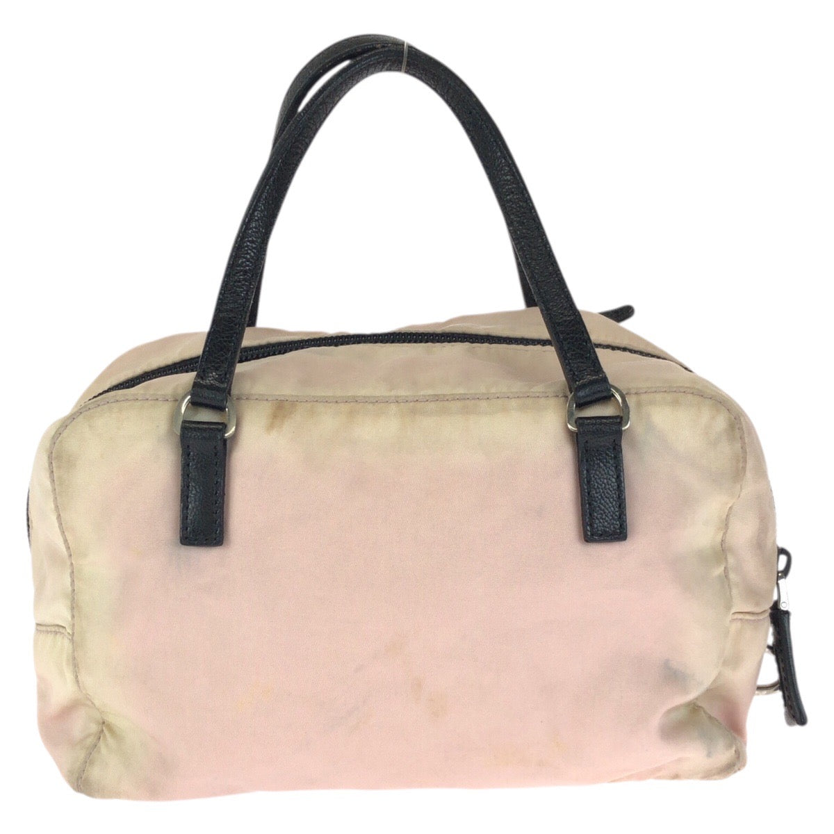 24526
PRADA プラダ テスート 三角ロゴプレート ビジュー ピンク ブラック シルバー金具 ナイロン ハンドバッグ レディース B12