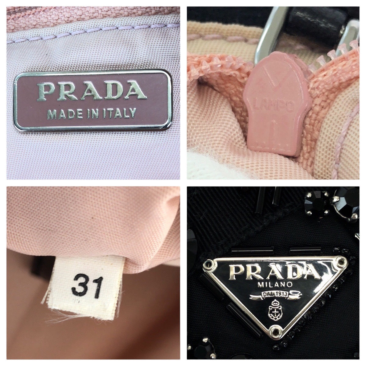 24526
PRADA プラダ テスート 三角ロゴプレート ビジュー ピンク ブラック シルバー金具 ナイロン ハンドバッグ レディース B12