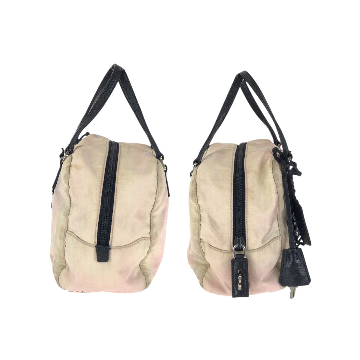 24526
PRADA プラダ テスート 三角ロゴプレート ビジュー ピンク ブラック シルバー金具 ナイロン ハンドバッグ レディース B12