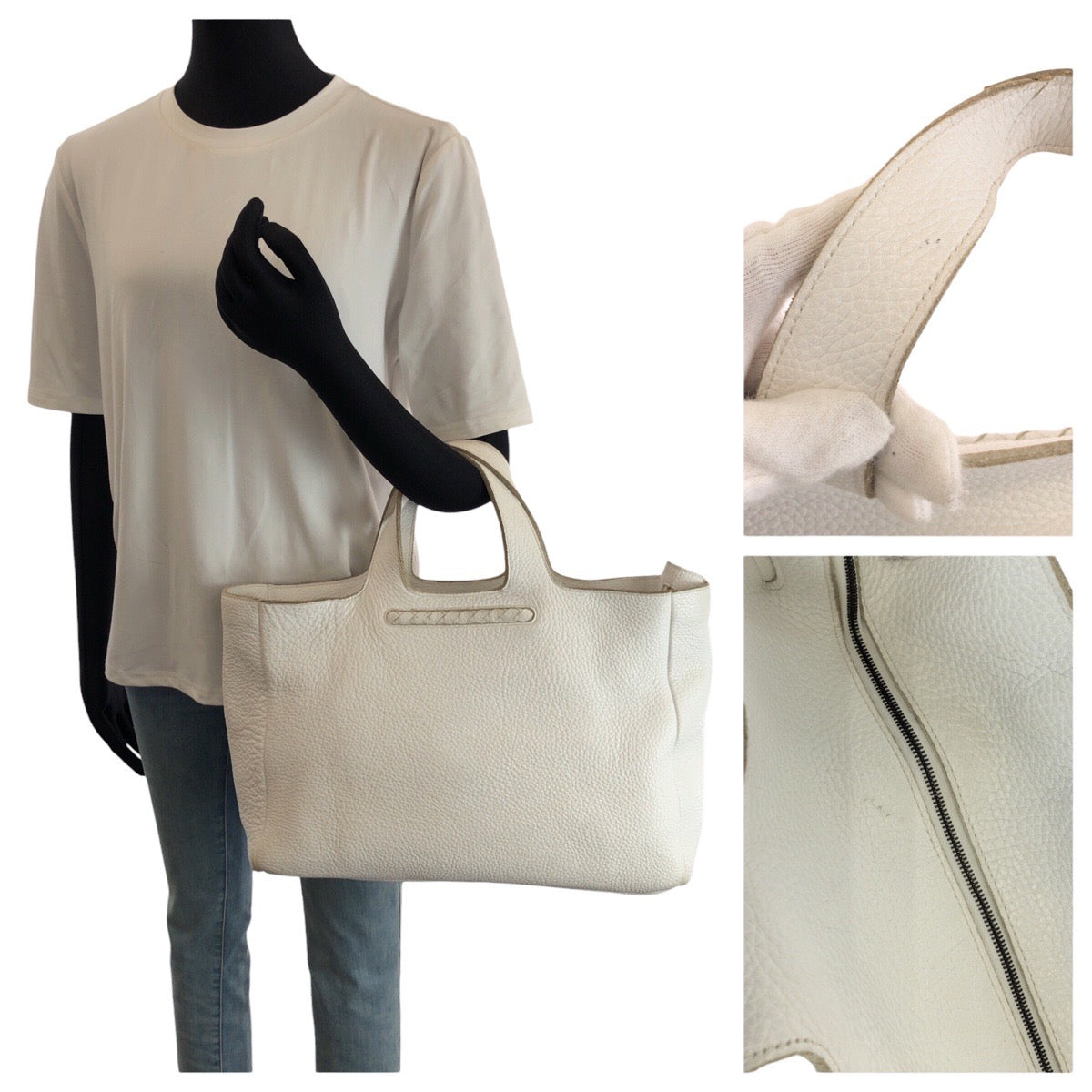 24527
BOTTEGAVENETA ボッテガヴェネタ イントレチャート ホワイト シルバー金具 レザー 149055 トートバッグ ハンドバッグ レディース ABP40