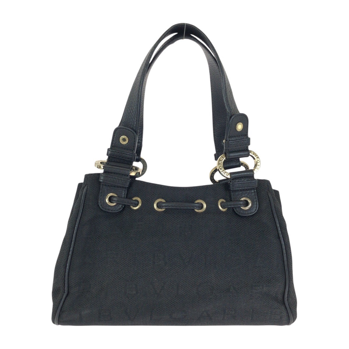 24534
BVLGARI ブルガリ ロゴマニア ブラック 黒 ゴールド金具 キャンバス / レザー ハンドバッグ レディース AB20