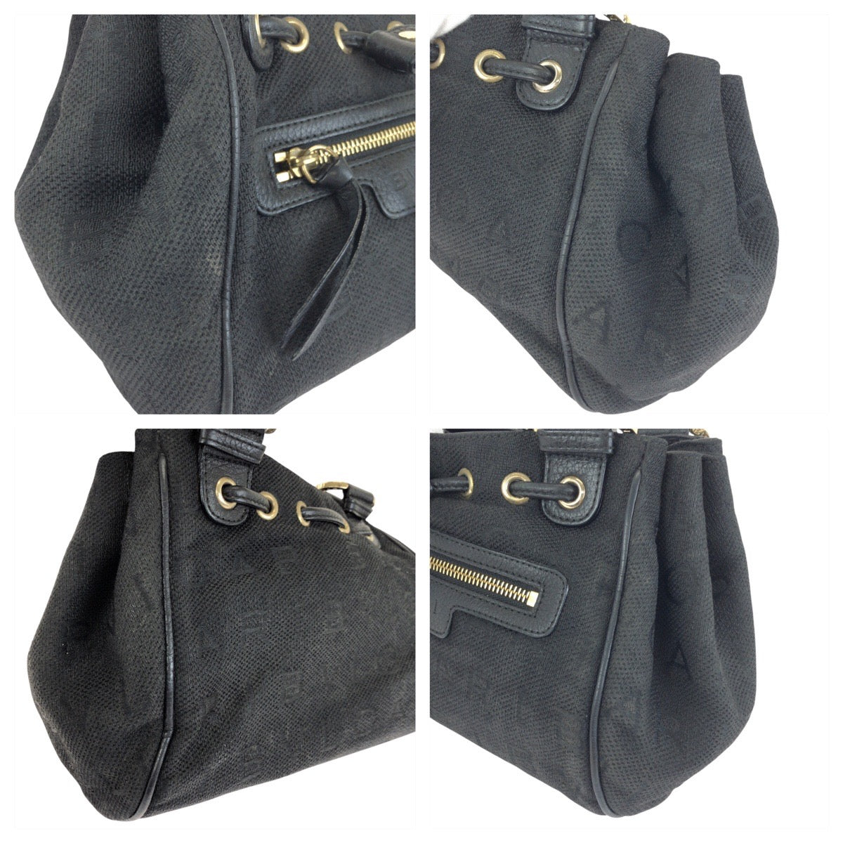 24534
BVLGARI ブルガリ ロゴマニア ブラック 黒 ゴールド金具 キャンバス / レザー ハンドバッグ レディース AB20