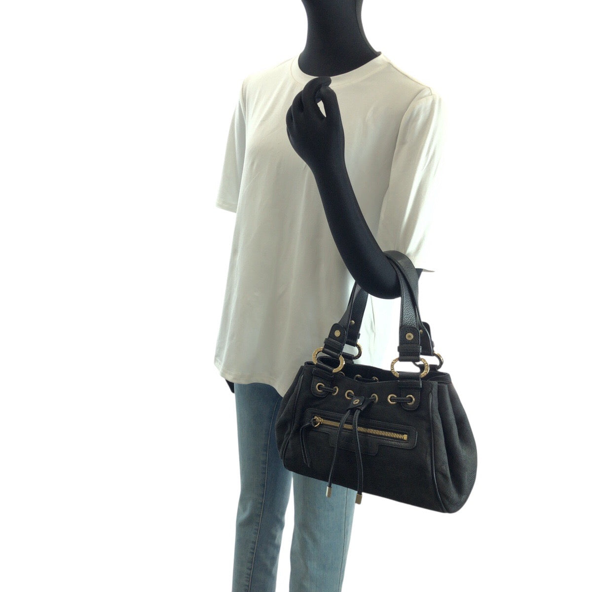 24534
BVLGARI ブルガリ ロゴマニア ブラック 黒 ゴールド金具 キャンバス / レザー ハンドバッグ レディース AB20