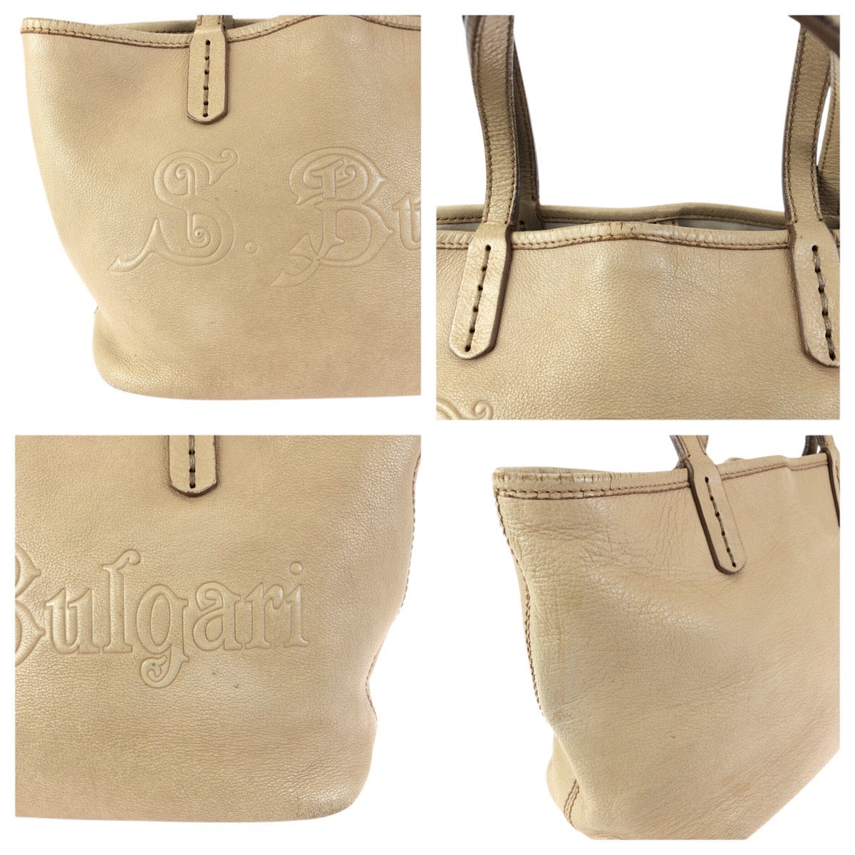 24537
BVLGARI ブルガリ コレツィオーネ ベージュ ゴールド金具 レザー 33264 トートバッグ ハンドバッグ レディース B12
