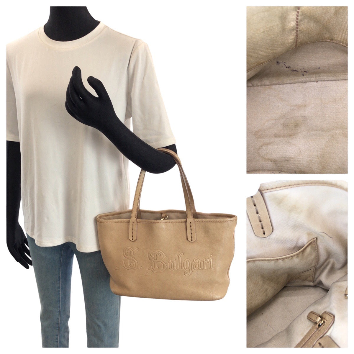 24537
BVLGARI ブルガリ コレツィオーネ ベージュ ゴールド金具 レザー 33264 トートバッグ ハンドバッグ レディース B12