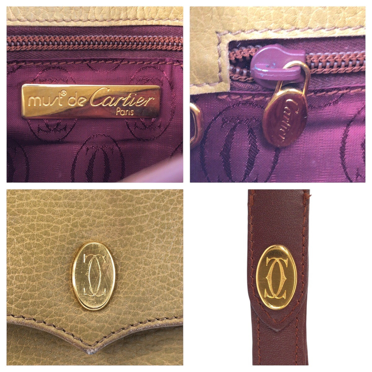 24539
CARTIER カルティエ マストライン トリニティ ベージュ ボルドー ゴールド金具 レザー ショルダーバッグ ポシェット レディース AB14