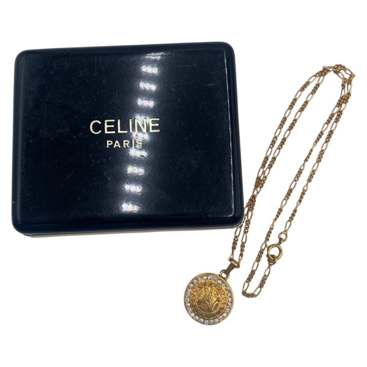 24540
CELINE セリーヌ ヴィンテージ トリオンフ ラインストーン ゴールド メタル ネックレス レディース A14