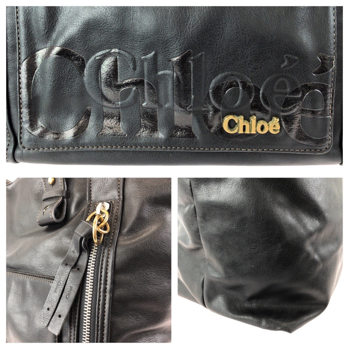 24541
Chloe クロエ エクリプス ブラック 黒 ゴールド金具 レザー 01-09-51-5859 トートバッグ レディース AB20