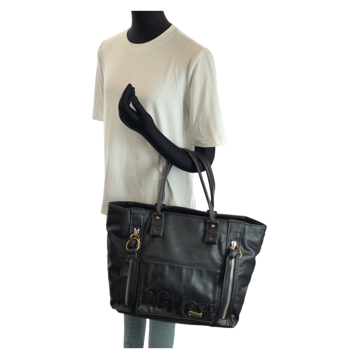 24541
Chloe クロエ エクリプス ブラック 黒 ゴールド金具 レザー 01-09-51-5859 トートバッグ レディース AB20