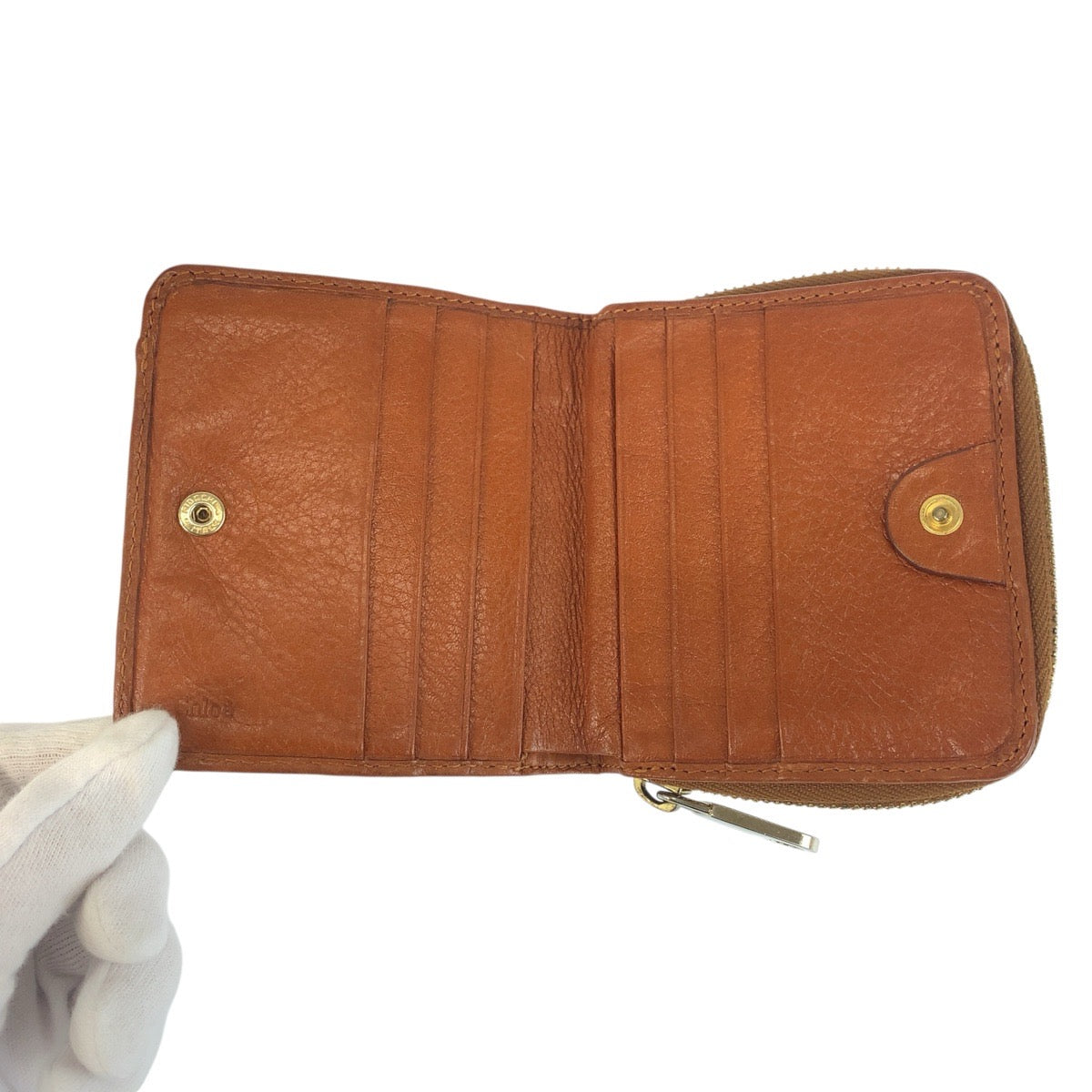 24542
Chloe クロエ リリィ ブラウン ゴールド金具 レザー 折財布 コンパクトウォレット レディース AB7