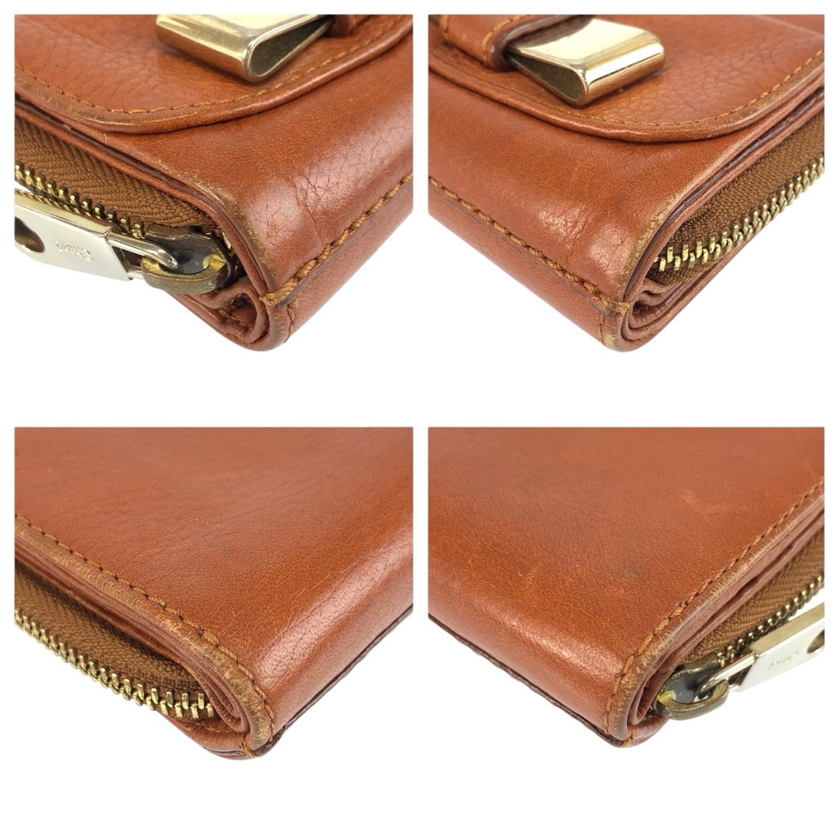 24542
Chloe クロエ リリィ ブラウン ゴールド金具 レザー 折財布 コンパクトウォレット レディース AB7