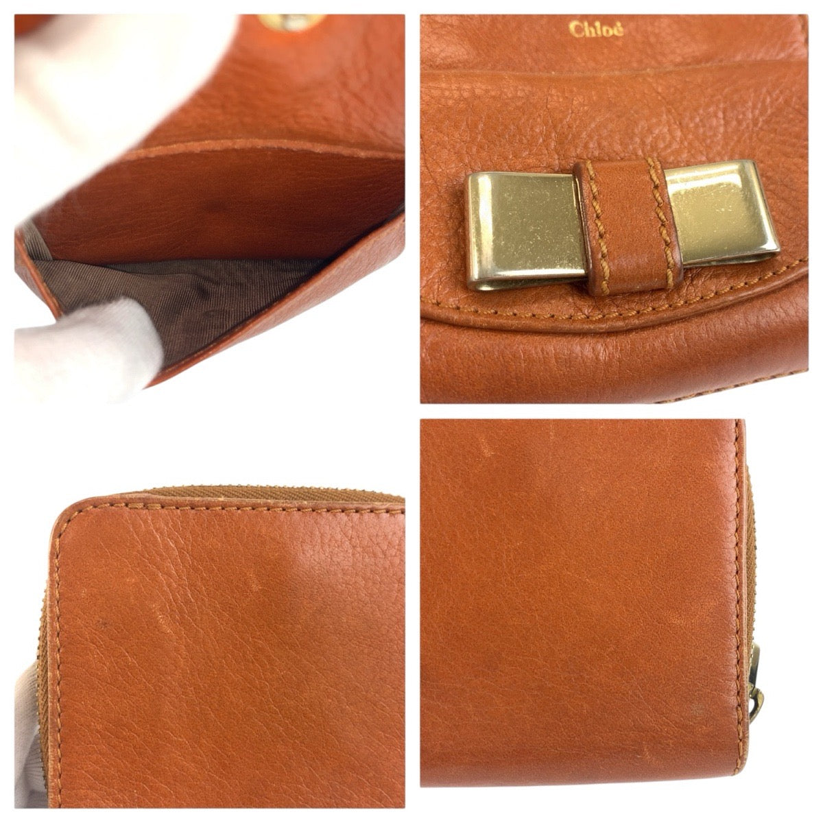 24542
Chloe クロエ リリィ ブラウン ゴールド金具 レザー 折財布 コンパクトウォレット レディース AB7