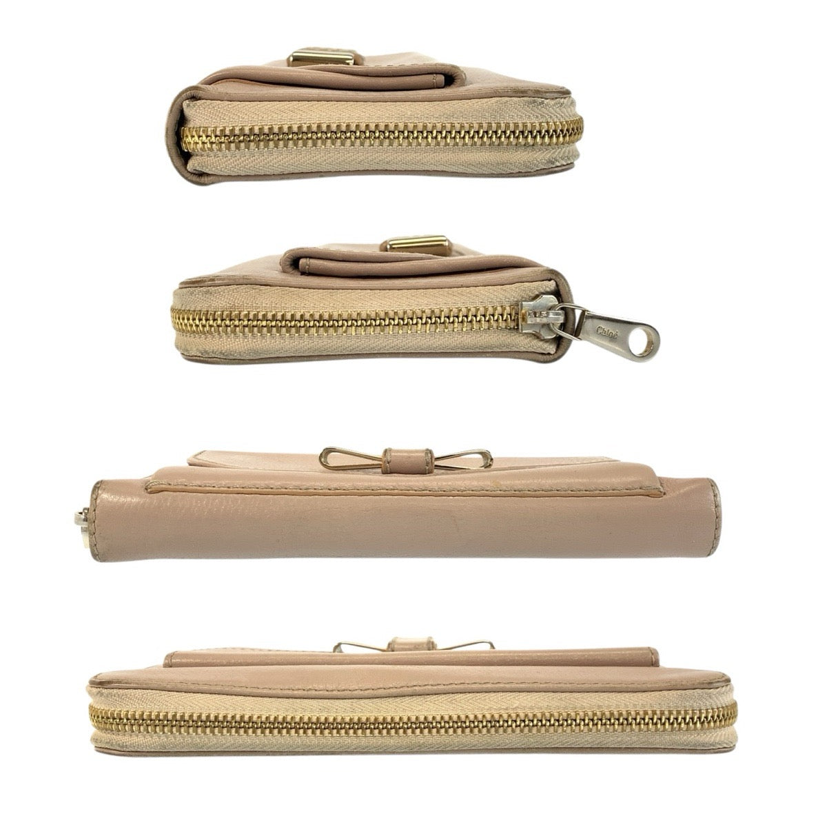24543
Chloe クロエ リリィ リボン ベージュ ゴールド金具 レザー 長財布 ロングウォレット レディース AB7