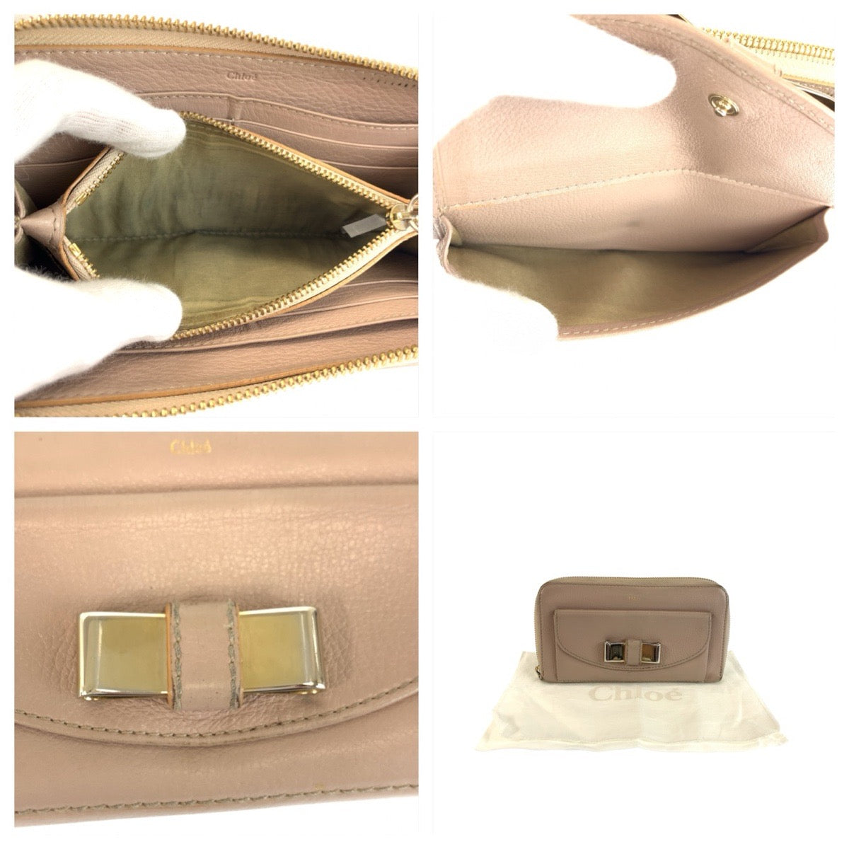 24543
Chloe クロエ リリィ リボン ベージュ ゴールド金具 レザー 長財布 ロングウォレット レディース AB7