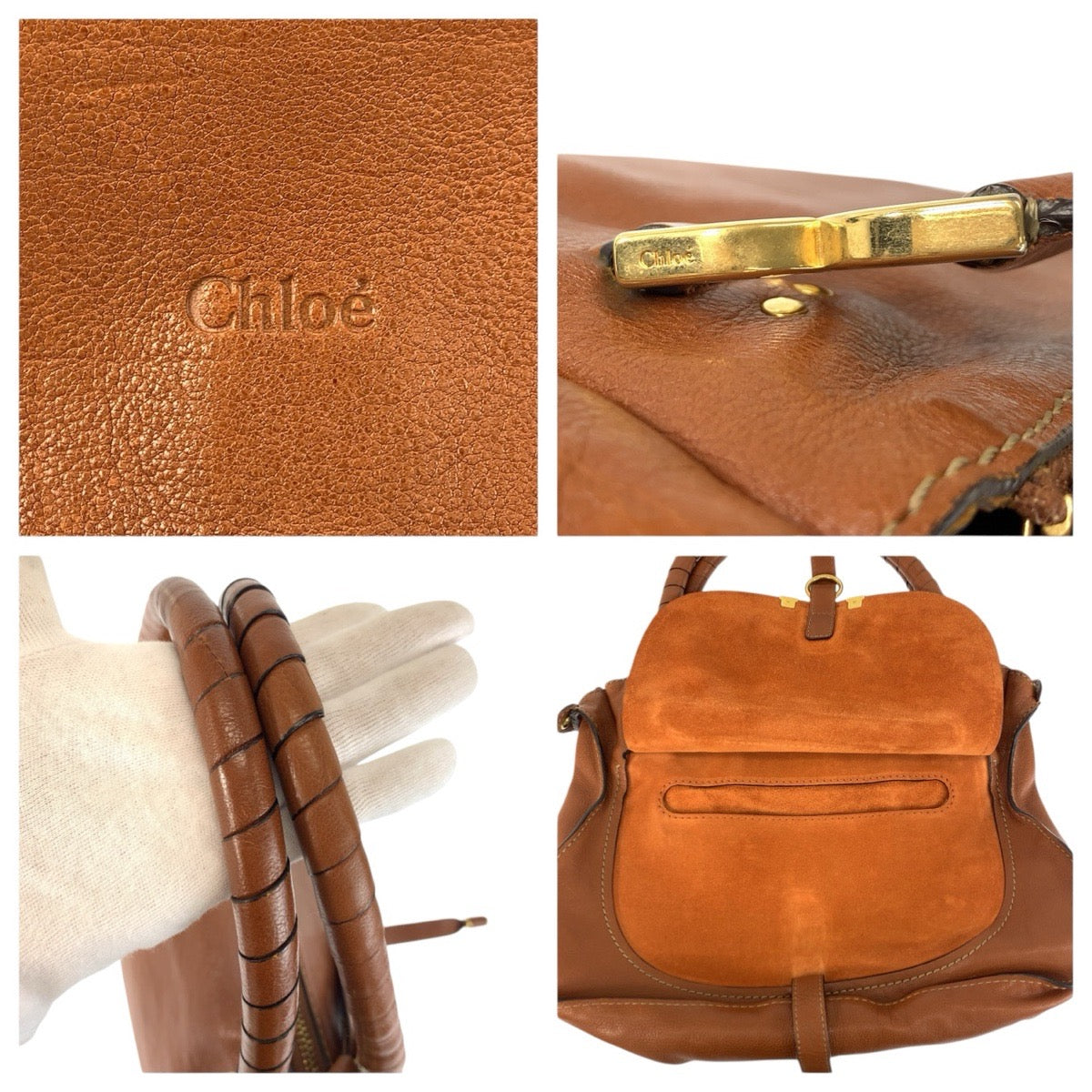 24550
Chloe クロエ マーシー ブラウン ゴールド金具 レザー ハンドバッグ レディース AB23