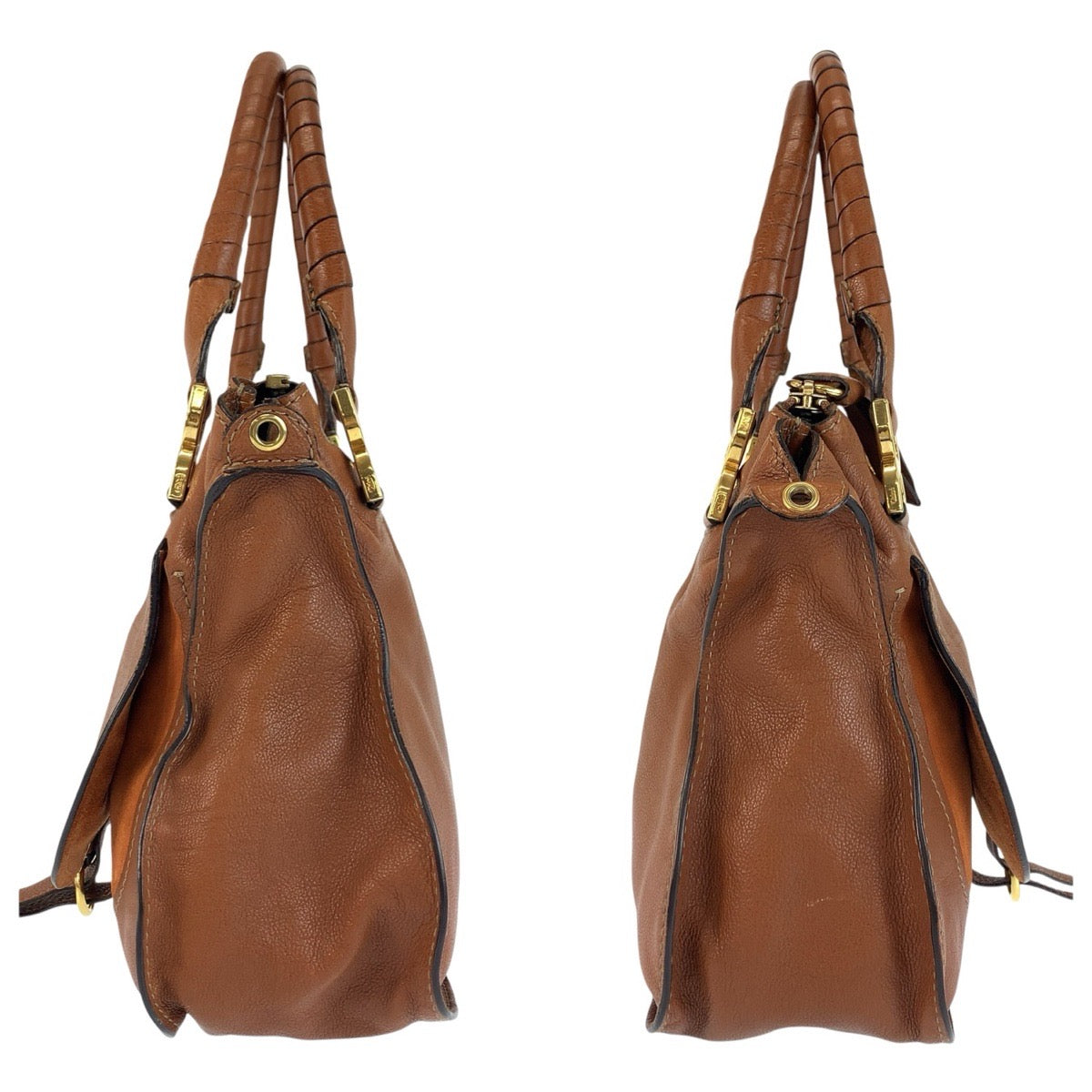 24550
Chloe クロエ マーシー ブラウン ゴールド金具 レザー ハンドバッグ レディース AB23