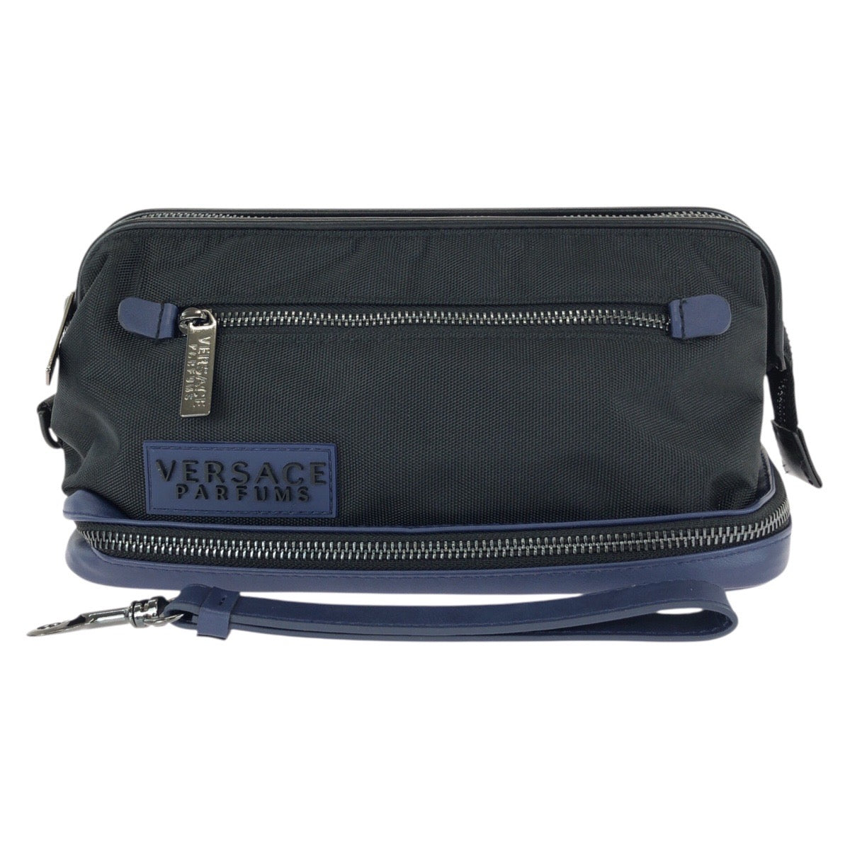24554
VERSACE ヴェルサーチ ブラック ネイビー ガンメタ金具 ナイロン クラッチバッグ セカンドバッグ メンズ A12