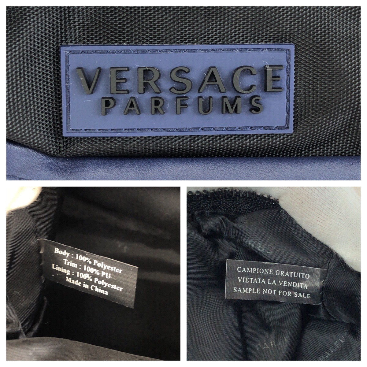 24554
VERSACE ヴェルサーチ ブラック ネイビー ガンメタ金具 ナイロン クラッチバッグ セカンドバッグ メンズ A12
