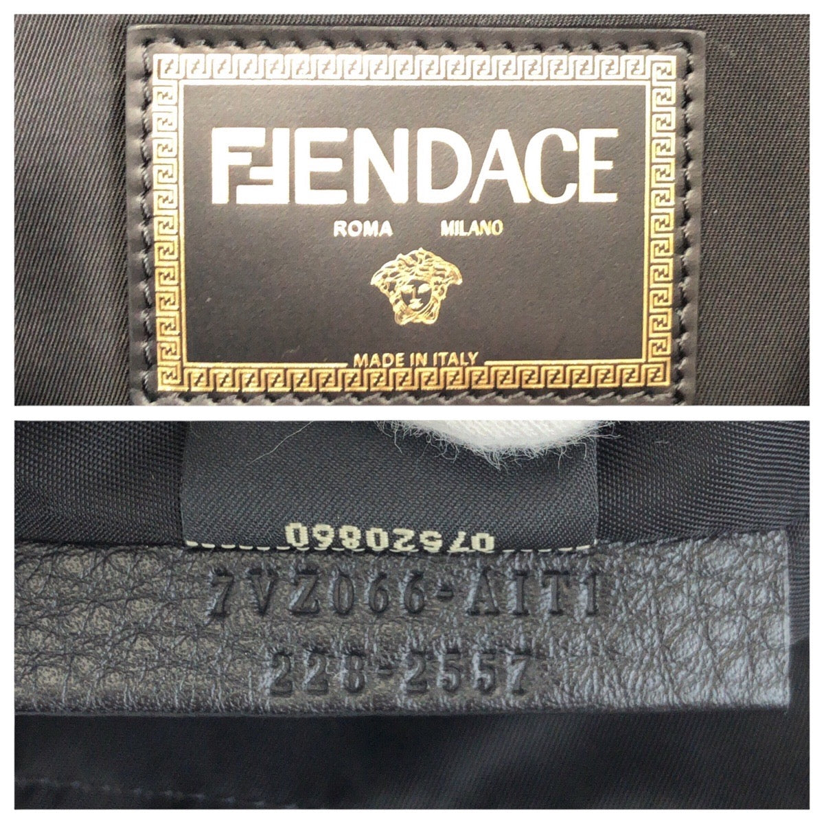 24454
FENDI フェンディ フェンダーチェ FENDI×VERSACE ブラック ブラウン イエロー ゴールド金具 ナイロン 7VZ066 リュックサック バックパック レディース SA180